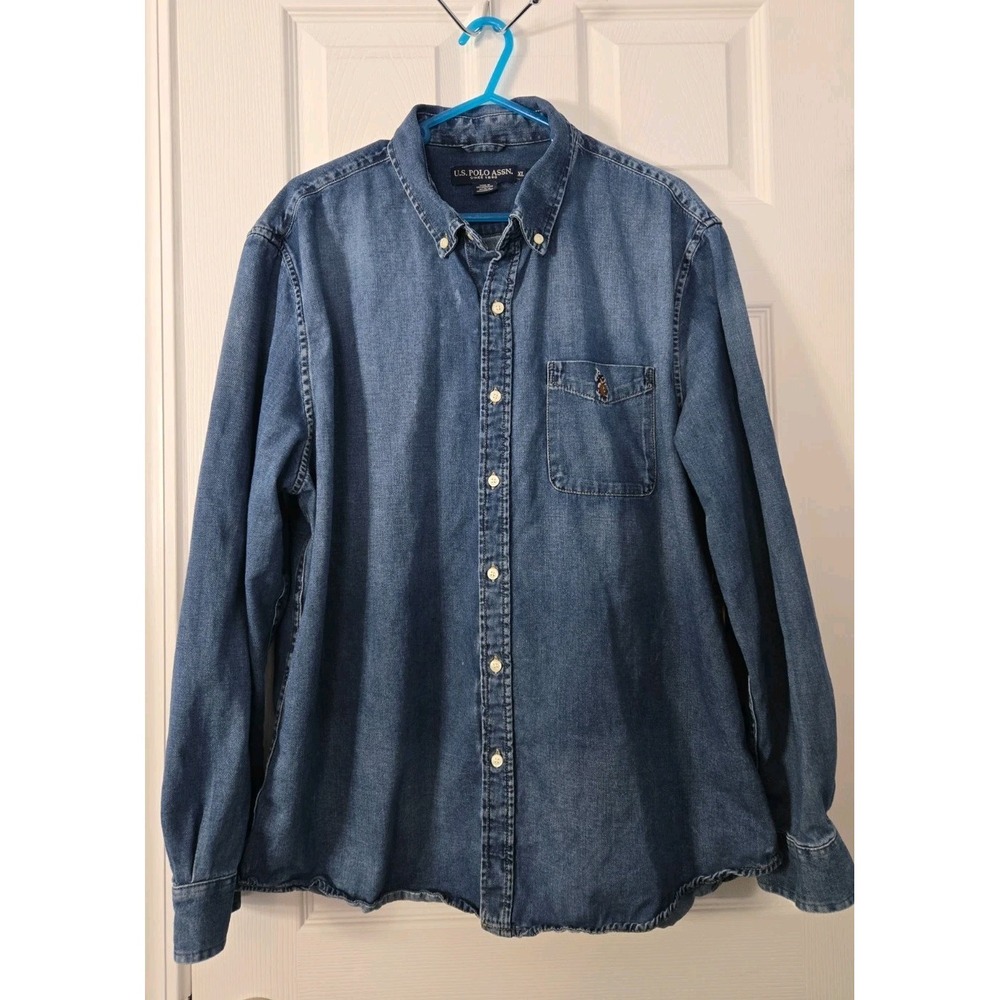Us Polo Mens Long Sleeve Denim Shirt Size XL Distressed